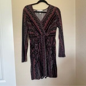 BCBGeneration Black Pink Geometric Twist Front Long Sleeve Mini Dress Size M